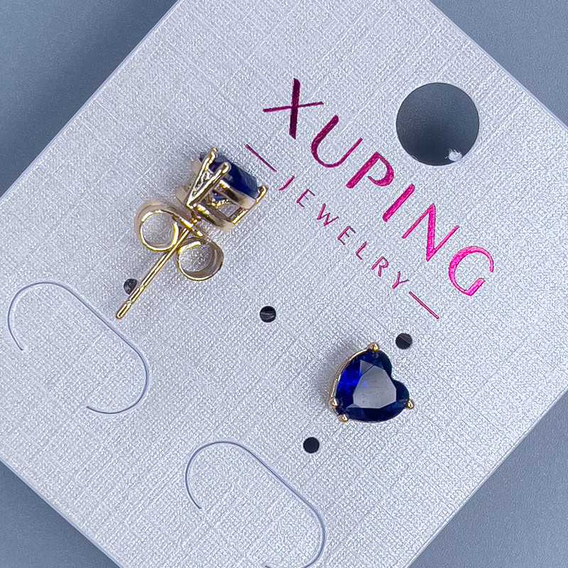עגילי סטוד כדוריים Xuping «לב עם אבן כחולה» 6 מ״מ ± מצופים בזהב 18 קראט