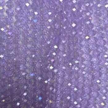 חרוזי קריסטל צ'כי על חוט שקוף בצבע סגול שקוף עם ציפוי בנזין «רונדל», קוטר 8×6 מ״מ, אורך 42 ס״מ