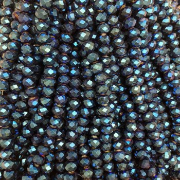 חרוזי קריסטל צ'כי כחול עם ציפוי, גרנובני רונדל, קוטר 8×6 מ״מ, אורך 40 ס״מ +