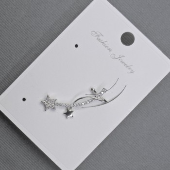 עגיל סטוד עם קאף על האוזן מתכת זהובה 11×28 מ״מ ± זרקונים לבנים