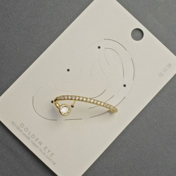 עגיל קליפ לאוזן בזהב, מתכת זהובה, 12×32 מ״מ, קריסטלים לבנים