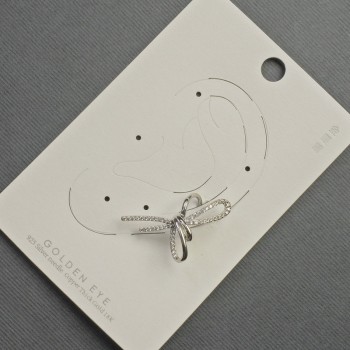 עגיל קאף לאוזן «קשת» כסוף מתכת 17×30 מ״מ +/- זרקונים לבנים