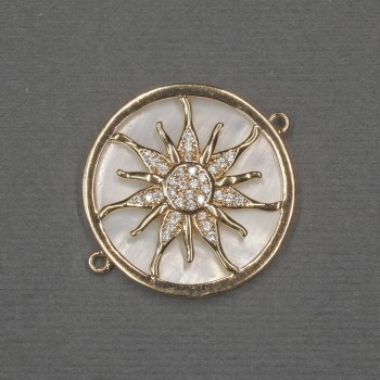 מחבר «שמש» עם פרלאמוטר טבעי 25×30×3 מ״מ ± מתכת זהובה