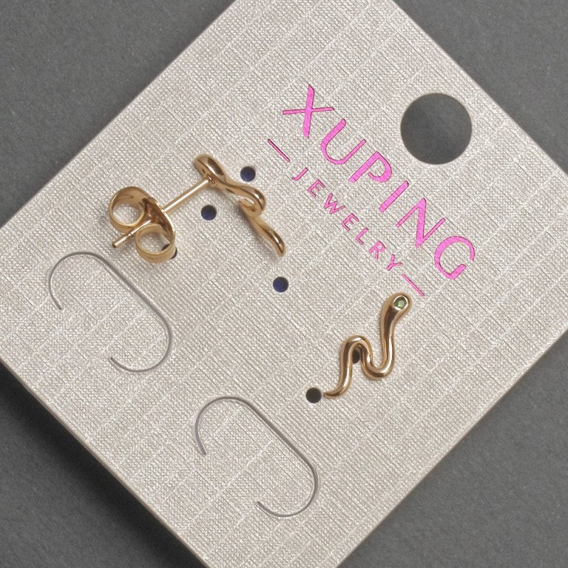 עגילי סטוד כדוריים Xuping נחש עם קריסטלים ירוקים 13 mm +/- ציפוי זהב 18K