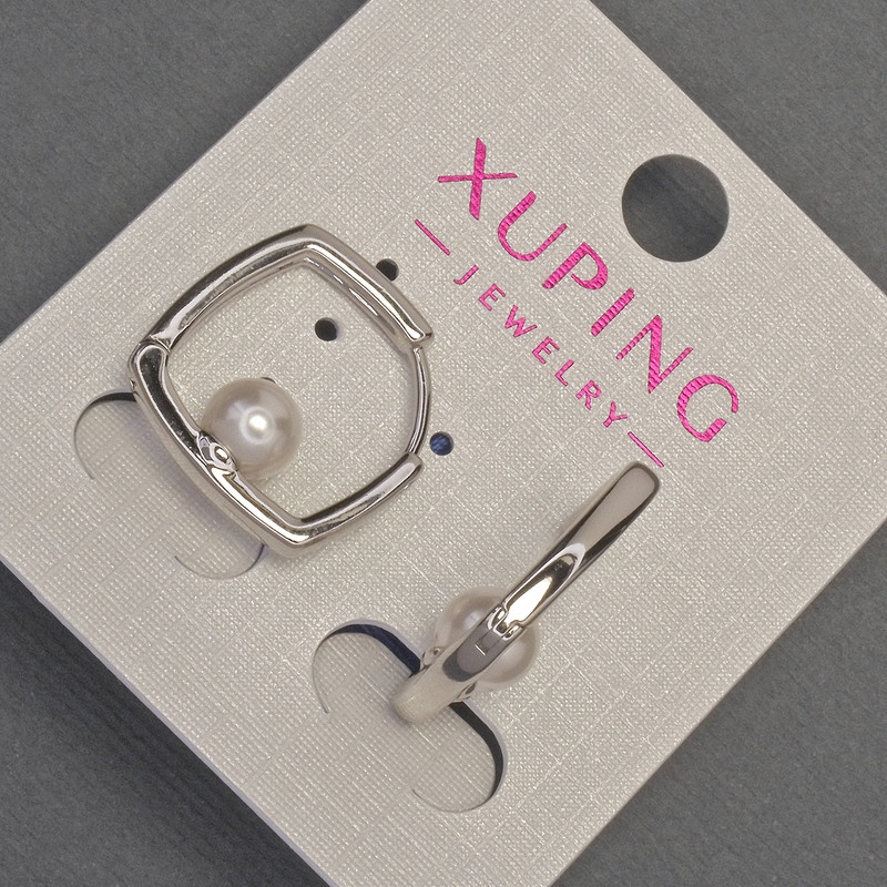 עגילי Xuping עם פנינת מאיורקה, קוטר 6 מ״מ, אורך 18 מ״מ, רודיום