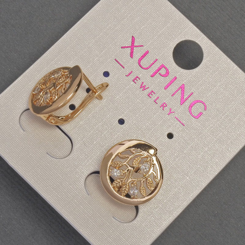 עגילים Xuping עם קריסטלים לבנים, קוטר 14 מ"מ +- אורך 14 מ"מ +- ציפוי זהב 18K