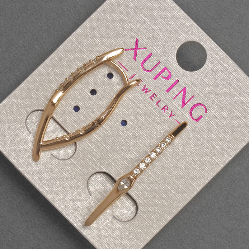 עגילים Xuping עם זירקונים לבנים, קוטר 2–3 מ״מ, אורך 32 מ״מ, ציפוי זהב 18K
