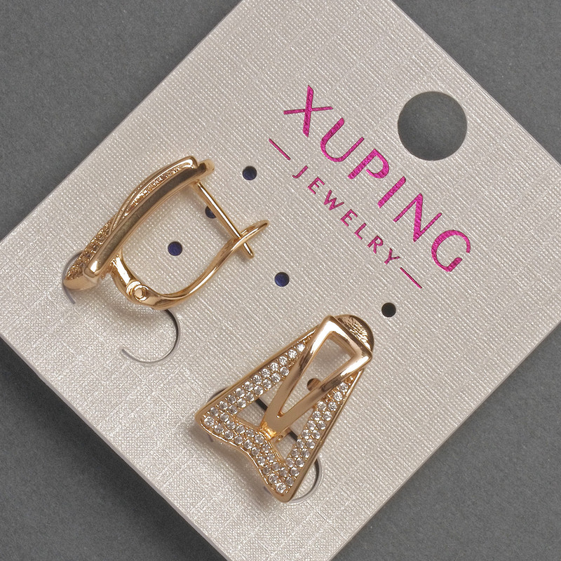 עגילים Xuping עם סטרזים לבנים, קוטר 8–12 מ״מ, אורך 18 מ״מ, זהב 18 קראט