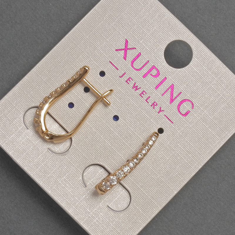 עגילים Xuping עם אבני זירקונים לבנות, קוטר כ-2 מ״מ, אורך כ-20 מ״מ, ציפוי זהב 18K