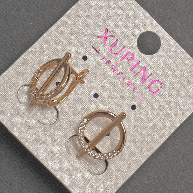 עגילים Xuping עם זירקונים לבנים, קוטר 14 מ״מ+-, אורך 18 מ״מ+- ציפוי זהב 18 קראט