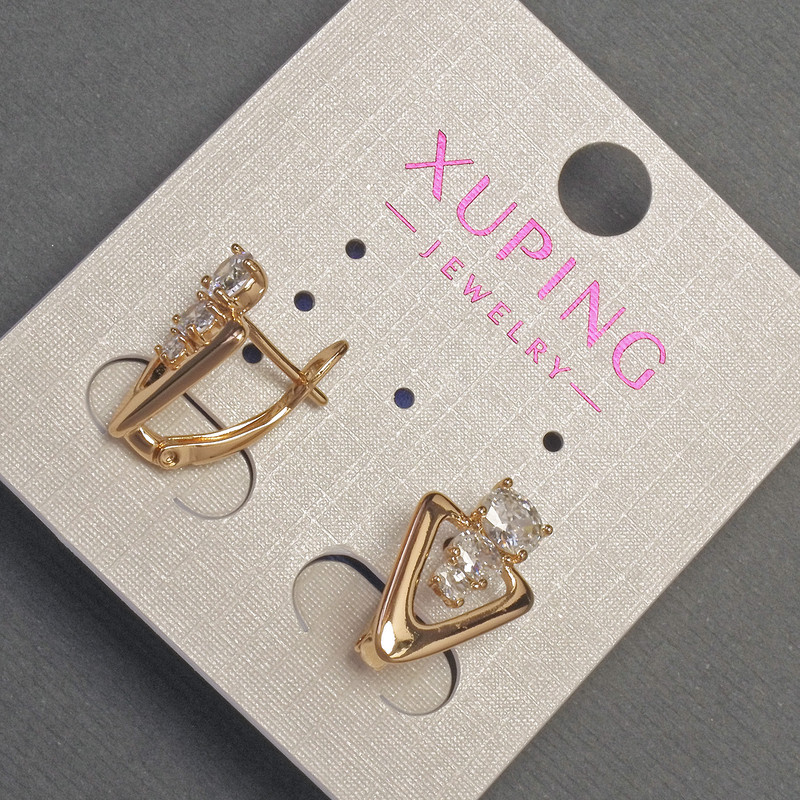 עגילים Xuping עם אבני זרקונים לבנות, קוטר 10 מ״מ, אורך 16 מ״מ, ציפוי זהב 18K