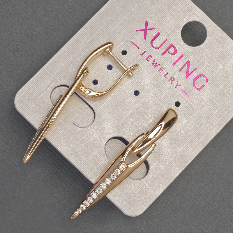 עגילים Xuping עם זירקונים לבנים, קוטר 6 מ״מ +-, אורך 38 מ״מ +-, ציפוי זהב 18K