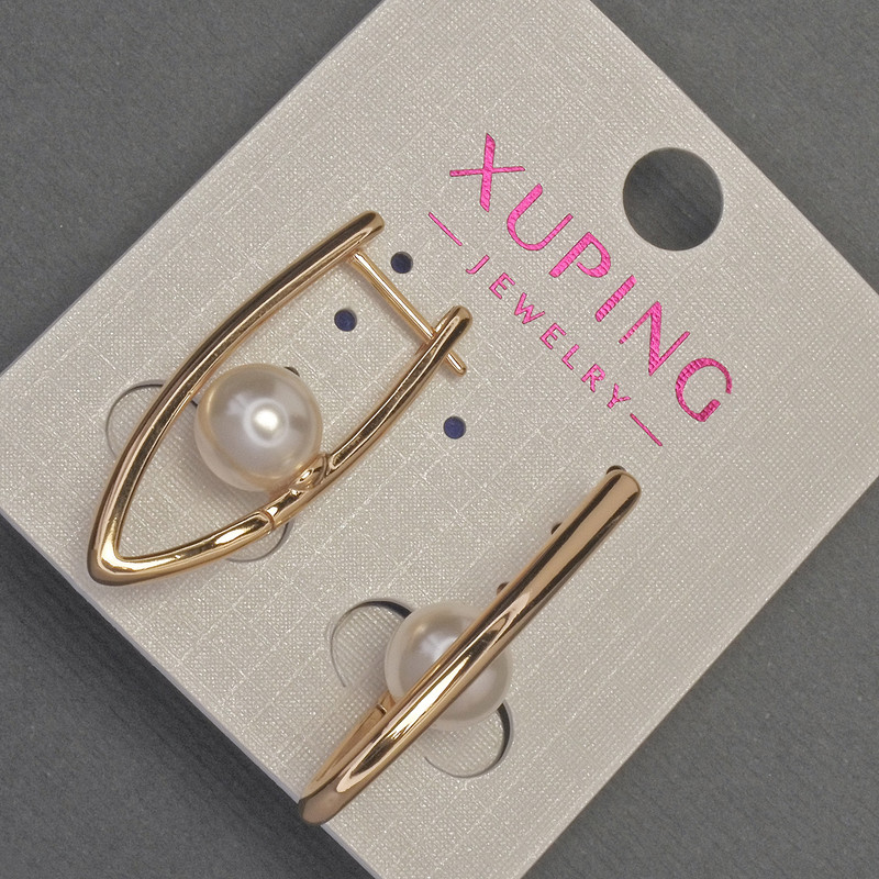 עגילים Xuping עם פנינת מאיורקה, קוטר 8 מ"מ±, אורך 30 מ"מ±, ציפוי זהב 18K