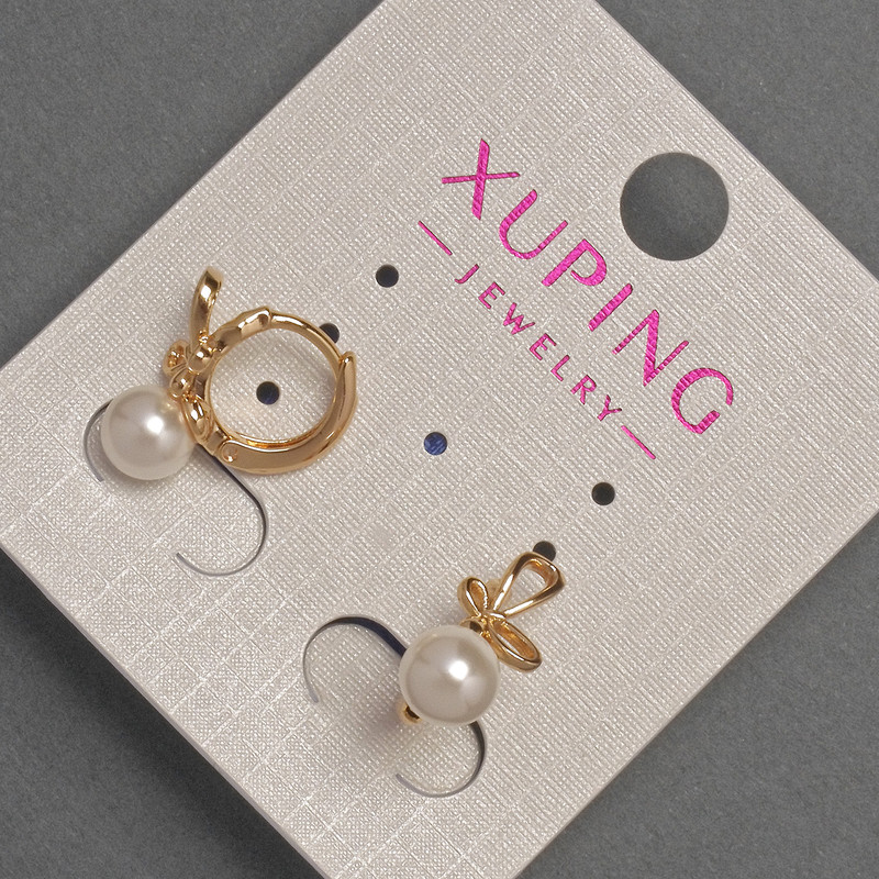 עגילים Xuping עם פנינת מאיורקה, קוטר 6 מ״מ +/- אורך 14 מ״מ +/-, ציפוי זהב 18K