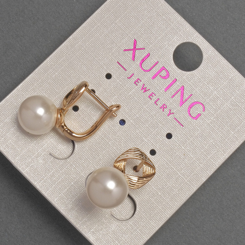 עגילים Xuping עם פניני מאיורקה, קוטר כ-9 מ״מ, אורך כ-18 מ״מ, ציפוי זהב 18K
