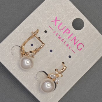 עגילים Xuping עם זרקונים לבנים ופנינת מאיורקה, קוטר 8 מ״מ ±, אורך 18 מ״מ ±, זהב מצופה 18 קראט