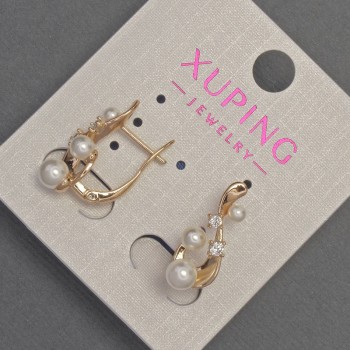 עגילים Xuping עם סטרזים לבנים וחרוזי מאיורקה, קוטר 5-4-3 מ"מ, אורך 20 מ"מ, ציפוי זהב 18K