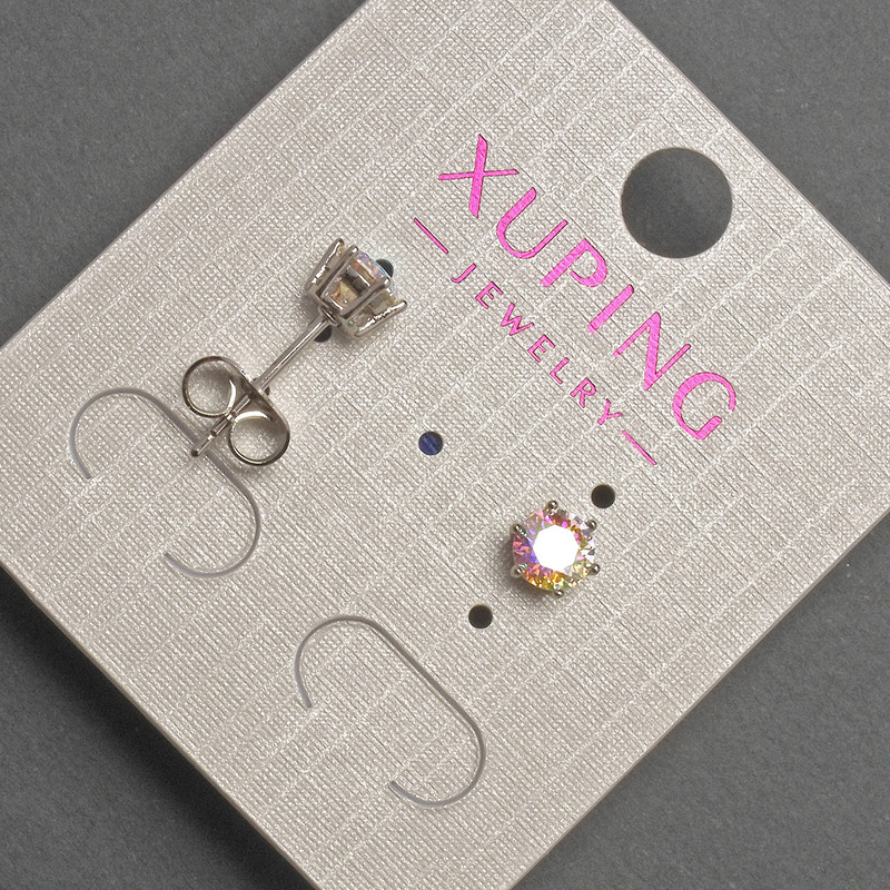 עגלי סטוד כדוריים Xuping עם קריסטל צבעוני, קוטר 5 מ״מ ± רודיום