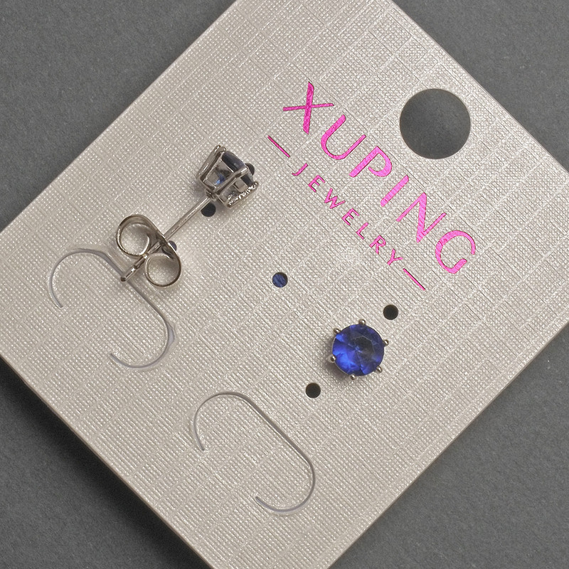 עגילי סטוד Xuping עם קריסטל כחול, קוטר 5 מ"מ, ציפוי רודיום