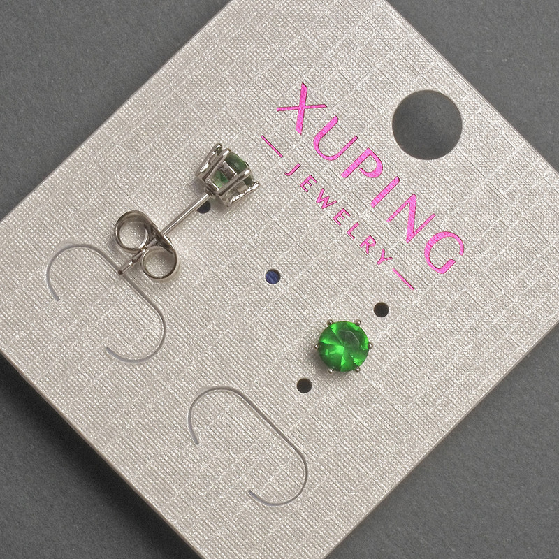 עגילי חוד Xuping עם גביש ירקרק, קוטר 5 מ״מ ± ציפוי רודיום