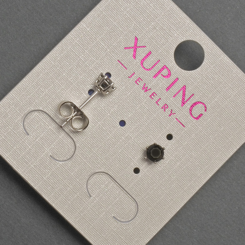 עגילי סטוד Xuping עם קריסטל שחור, קוטר 4 מ״מ, בציפוי רודיום