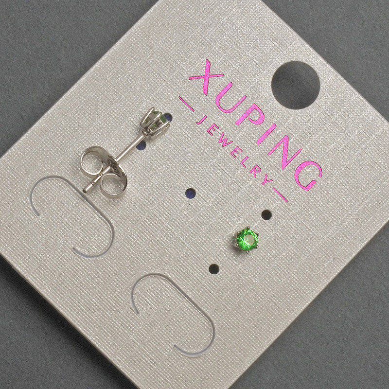 עגילי סטוד Xuping עם קריסטל ירוק, קוטר כ-3 מ״מ, ציפוי רודיום