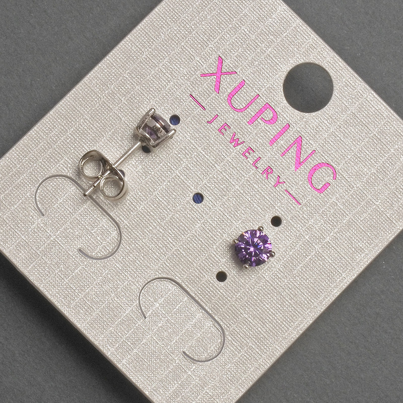 עגלי סטוד כדוריים Xuping עם קריסטל סגול, קוטר 5 מ״מ, ציפוי רודיום