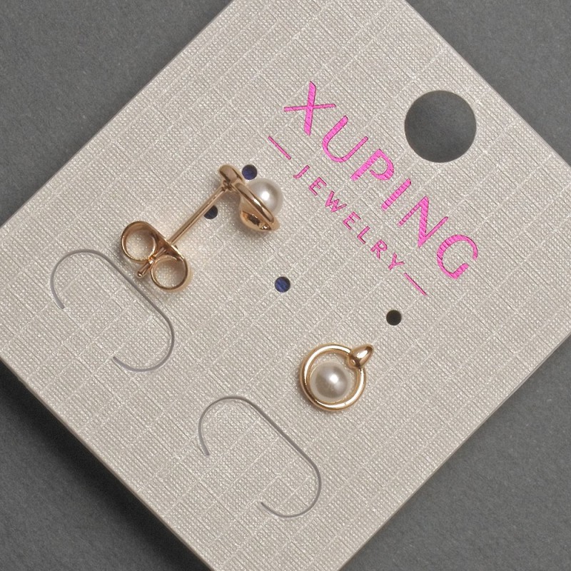 עגילי סטוד Xuping עם פנינה, קוטר 4 מ"מ, אורך 8 מ"מ +/- ציפוי זהב 18 קראט