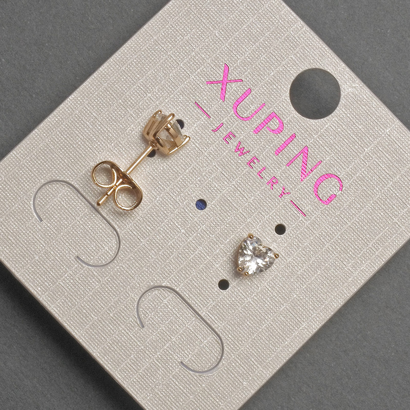 עגילי סטוד בצורת לב עם קריסטל לבן Xuping, קוטר כ-5 מ״מ, זהב מצופה 18K