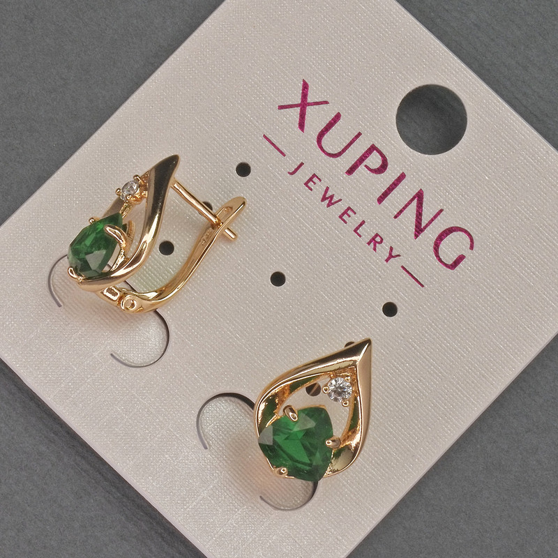 עגילים Xuping עם אבני סטרז לבנות וקריסטל ירוק, קוטר 11 מ״מ, אורך 16 מ״מ, ציפוי זהב 18K