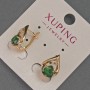 עגילים Xuping עם אבני סטרז לבנות וקריסטל ירוק, קוטר 11 מ״מ, אורך 16 מ״מ, ציפוי זהב 18K