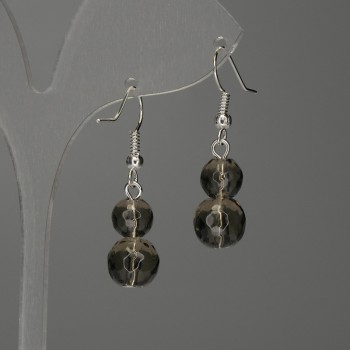 עגילים עם טופז מעושן – כדורים מגולפים בקוטר 8 מ״מ ובקוטר 10 מ״מ, אורך 38 מ״מ