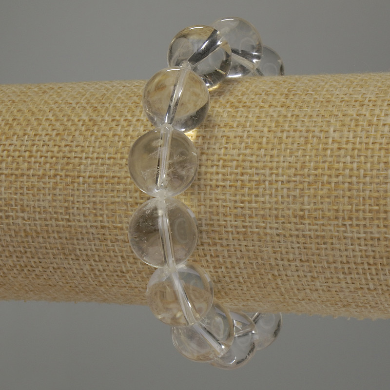 צמיד גביש הרים – כדור חלק, קוטר 14mm, אורך 18cm גמיש