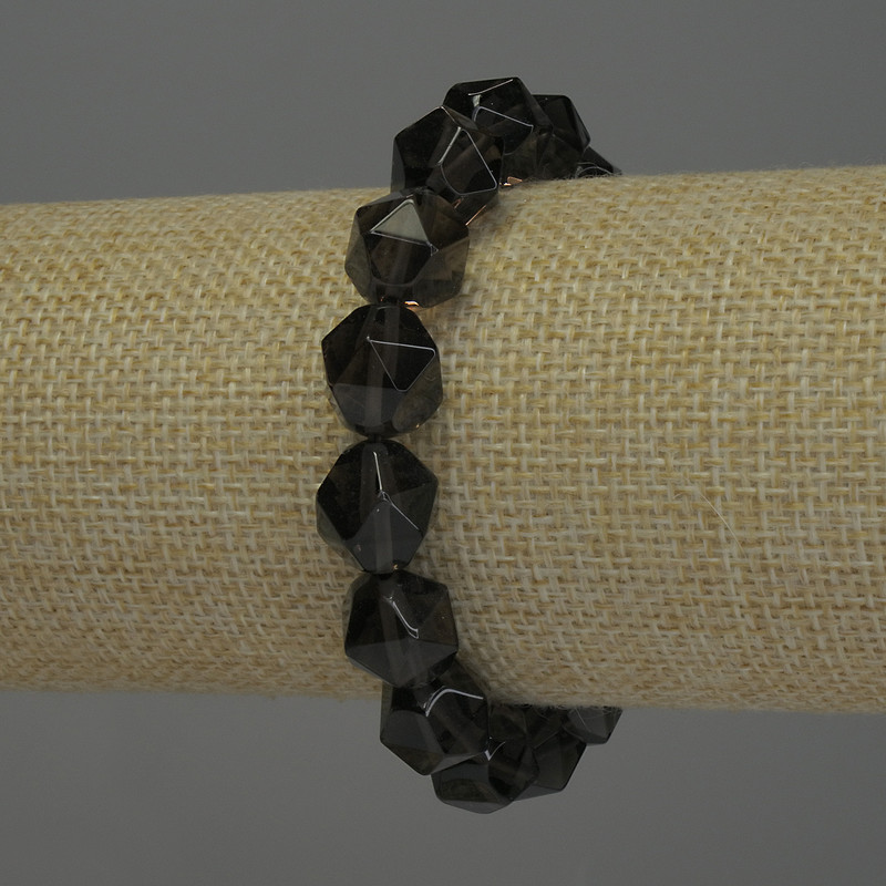 צמיד טופז מעושן רב-פנים, קוטר 12×10 מ״מ, אורך 18 ס״מ אלסטי