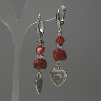 עגילי אלמוגים עם תוספות מתכת, אורך 57 מ״מ+