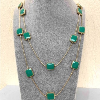 שרשרת דו-שורות קסקאד עם חרוז «מרובע», אורך 80 ס״מ מתכת צהובה