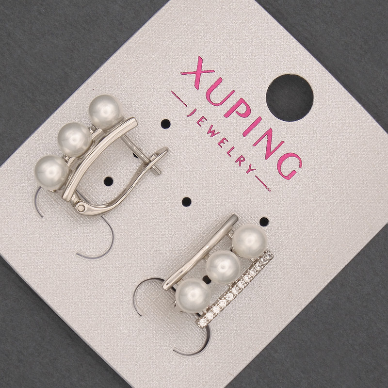 עגילים Xuping רודיום עם פנינים 8×16 מ״מ +