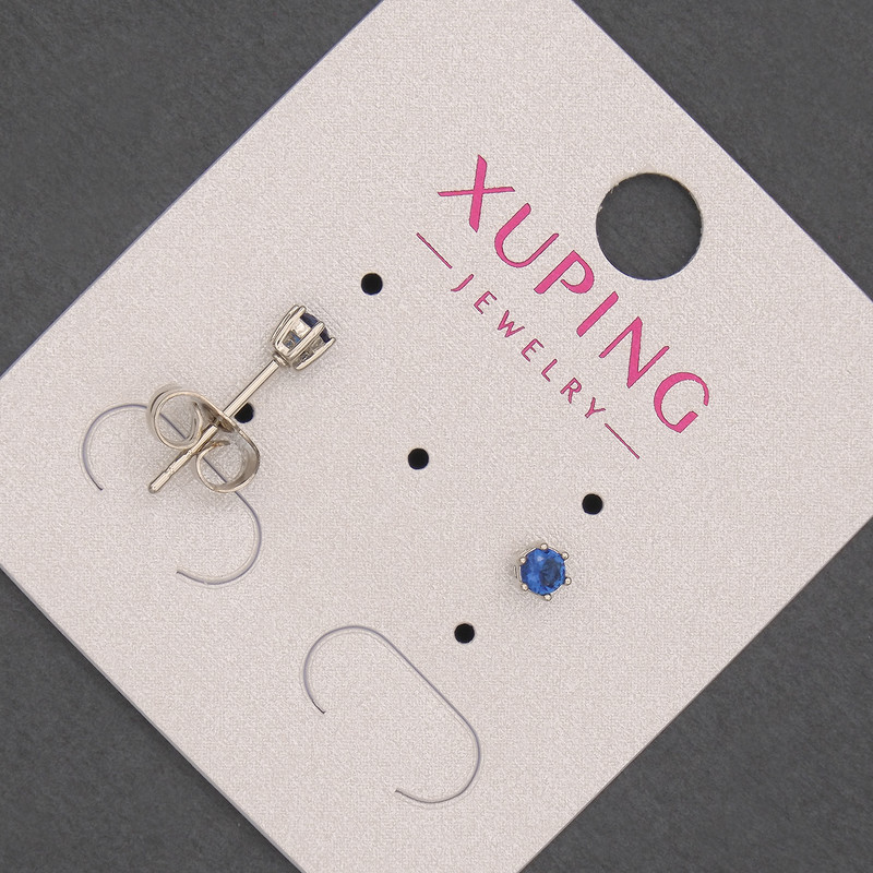 עגילי סטוד Xuping עם קריסטל כחול, קוטר 3 מ״מ ± רודיום