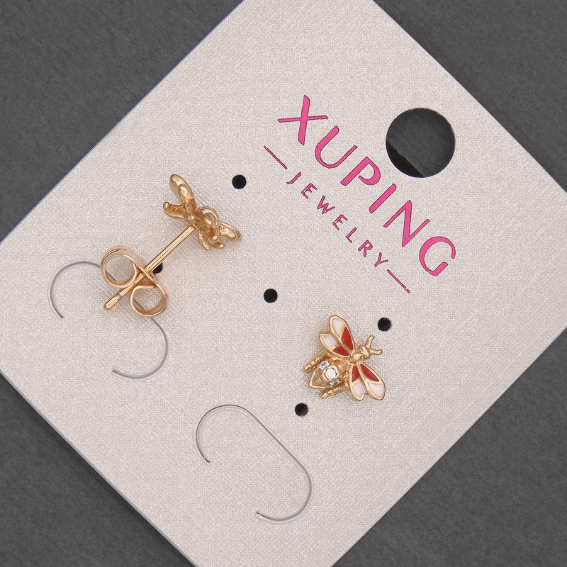 עגילי סטוד כדוריים Xuping אמייל עם אבני זרקון לבנות 7×8 מ״מ +- ציפוי זהב 18K