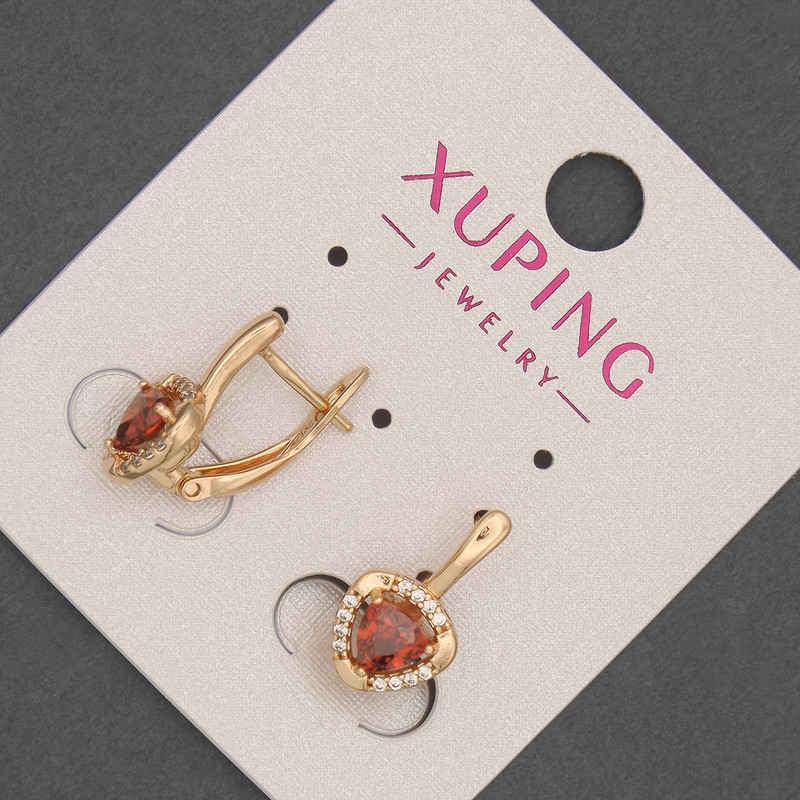 עגילי Xuping עם אבני זרקון לבנות ואבני חן אדומות, קוטר 9mm, אורך 16mm, ציפוי זהב 18K