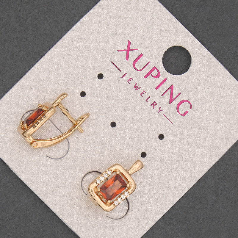 עגילים Xuping עם אבני אדומות ואבני זרקון לבנות, קוטר כ-8.5 מ״מ ואורך 15 מ״מ, ציפוי זהב 18 קראט
