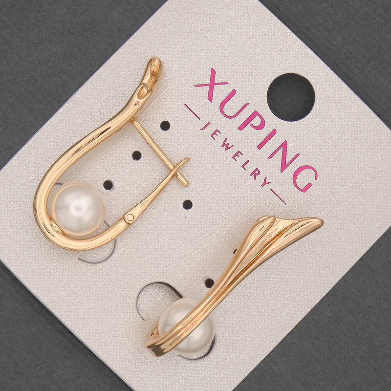 עגילי Xuping עם פנינת מאיורקה, קוטר 8 מ״מ ±, אורך 29 מ״מ ±, ציפוי זהב 18K