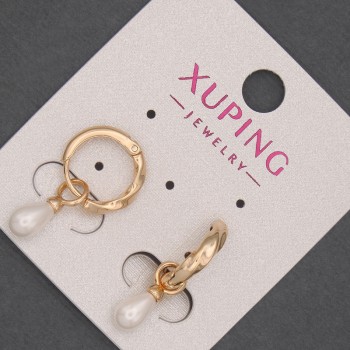 עגילי Xuping עם פנינת מאיורקה, קוטר 5×7 מ״מ ±, אורך 22 מ״מ ±, זהב מצופה 18K