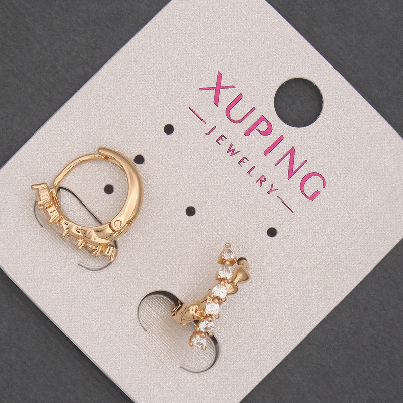 עגילי Xuping בצורת טבעות עם אבני זירקונים לבנים, ציפוי זהב 18K, עובי 5 מ״מ + -, קוטר 12 מ״מ +