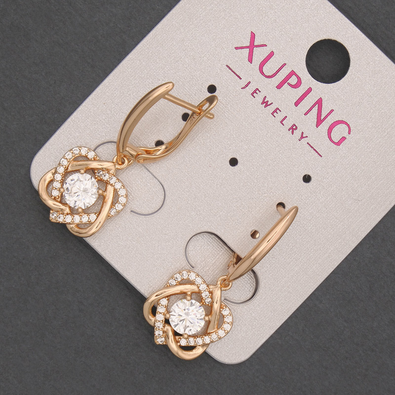 עגילים Xuping עם אבני סטרז לבנות וקריסטל לבן, קוטר 12 מ״מ+-, אורך 30 מ״מ+- ציפוי זהב 18K