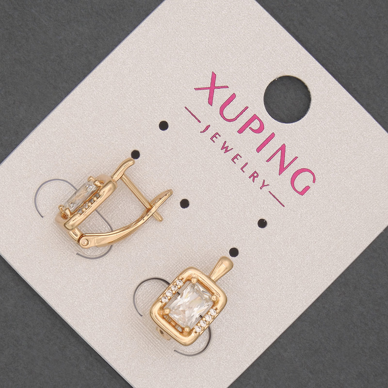 עגילי Xuping עם סטראז לבנים וקריסטל לבן, קוטר 8 מ״מ, אורך 14 מ״מ, ציפוי זהב 18K