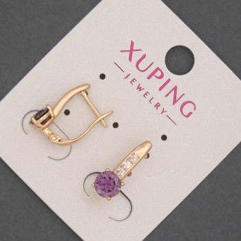 עגילים Xuping עם אבני זירקון לבנות וקריסטל סגול, קוטר 6 מ״מ ±, אורך 17 מ״מ ±; ציפוי זהב 18K