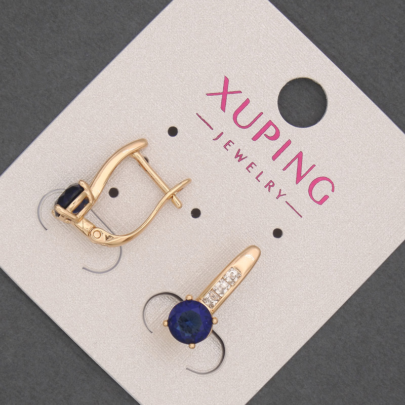 עגילי Xuping עם זירקונים לבנים וקריסטל כחול, קוטר 6 מ"מ ±, אורך 17 מ"م ±, ציפוי זהב 18K