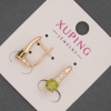 עגילי Xuping עם זרקונים לבנים וקריסטל זית, קוטר 6 מ״מ, אורך 17 מ״מ, ציפוי זהב 18K