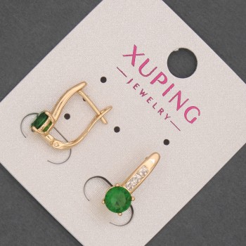 עגילים Xuping עם סטרז לבנים וקריסטל ירוק, קוטר כ-6 מ״מ, אורך כ-17 מ״מ, ציפוי זהב 18K